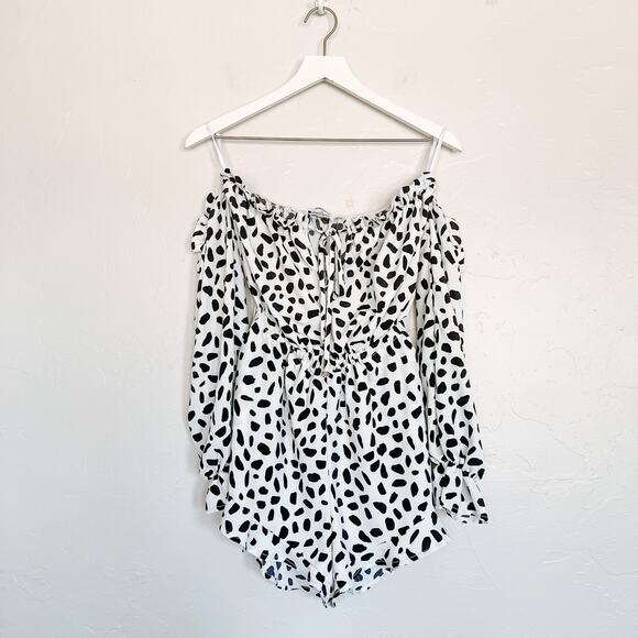 Runaway The Label Leopard Print Off the Shoulder Romper Size 2 - Picture 1 of 6